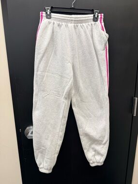 Kittenish Grey Sweatpants with Pink Side Stripe